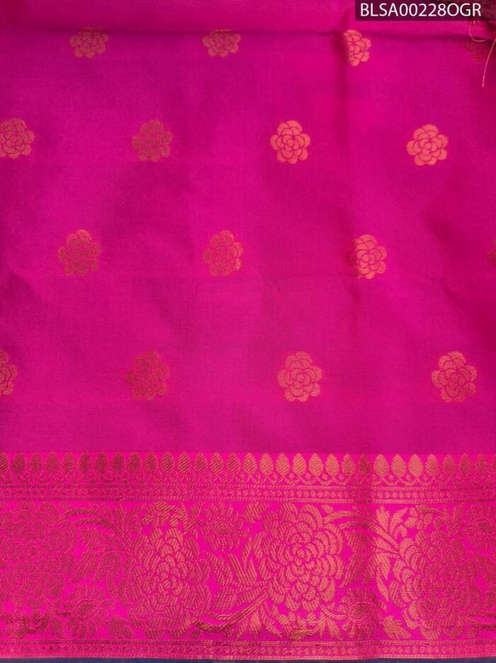 Navy Blue and Pink Designer Semi Soft Silk Saree with Beautiful Motifs and Rich Pallu - Image 2