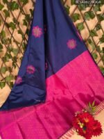 Navy Blue and Pink Designer Semi Soft Silk Saree with Beautiful Motifs and Rich Pallu