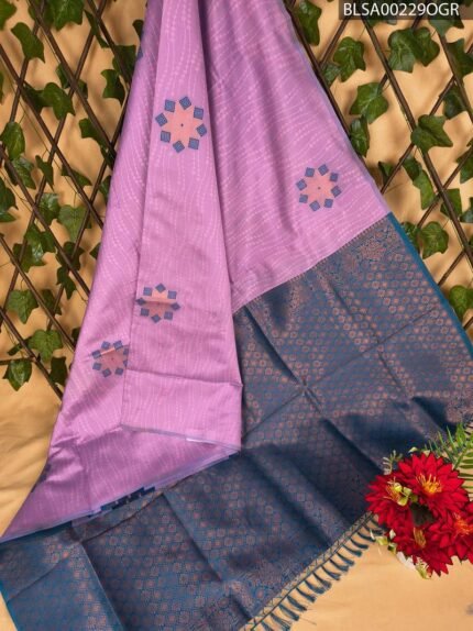 Beautiful Lavender and Blue Semi Soft Silk Saree with Unique Geometric Patterns